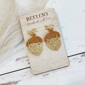 Gold and Bronze Acorn Earrings, Fall Acorn Stud Dangles, Cute Acorn Earrings, Glitzy Fall Autumn Earrings, Gold Glitter Acorn Earrings