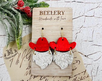 Cowboy Santa Earrings, Christmas Earrings, Western Holiday Outfit, Cowboy Hat Earrings, Christmas Gift