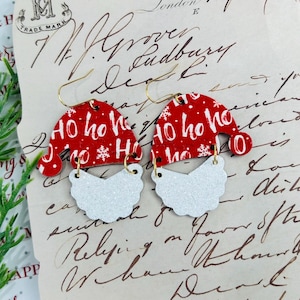 Santa Beard Earrings, HO HO HO Christmas Earrings, Holiday Outfit, Christmas Gift