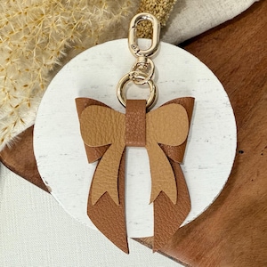 Handcrafted Leather Bow Keychain: Willow Brown Bag Purse Charm