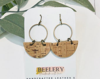 Semi Circle Natural Cork Earring, Geometric Cork Earrings, Minimalist Jewelry, Small Dangle Earrings, Beelery