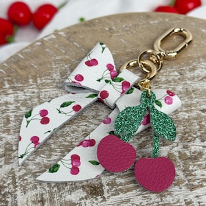 Genuine Leather Cherry Bow Purse Charm: Handbag Accessory