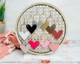 Heart Shaped Leather Earrings, Leather Heart Arch Hoop Earrings, Your Choice of Color, Customizable Hoop Earrings, Statement Earrings