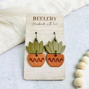 Potted Plant Earrings, Succulent Earring Dangle, Boho Cactus Earrings, Plant Lover Gift