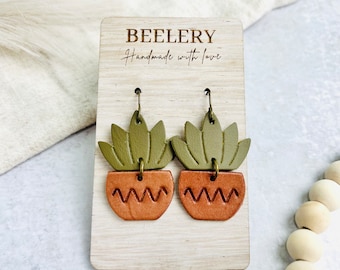 Potted Plant Earrings, Succulent Earring Dangle, Boho Cactus Earrings, Plant Lover Gift