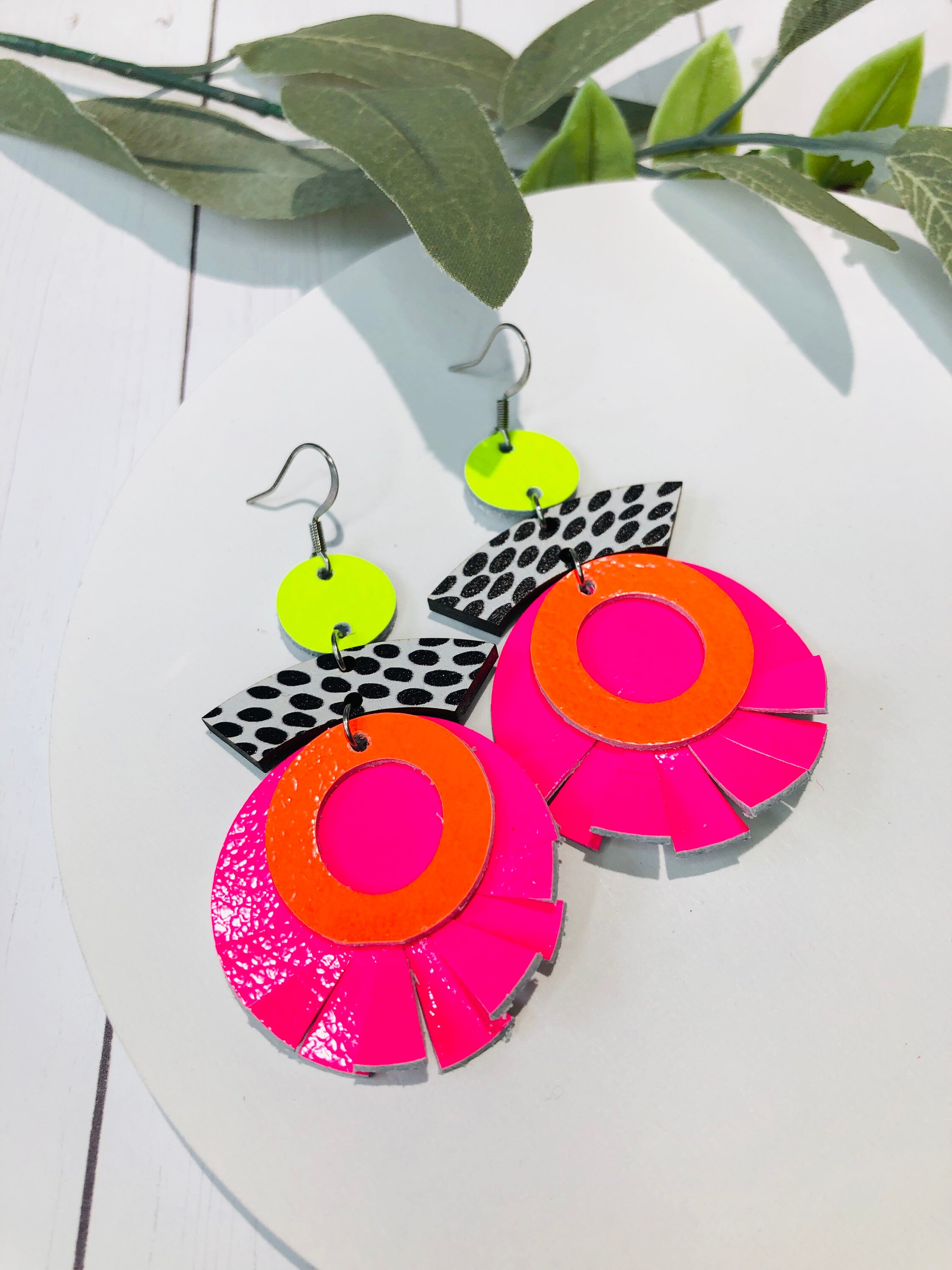 Neon Fringe Earrings Neon Leather Dangle Earrings 80s Style Etsy
