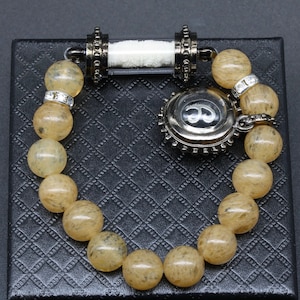 Thai Buddhist White Carving Amulet with Money Bag Amulet Natural Stone Bracelet (Blessed) - For Attraction, Wealth, Fortune, Protection.