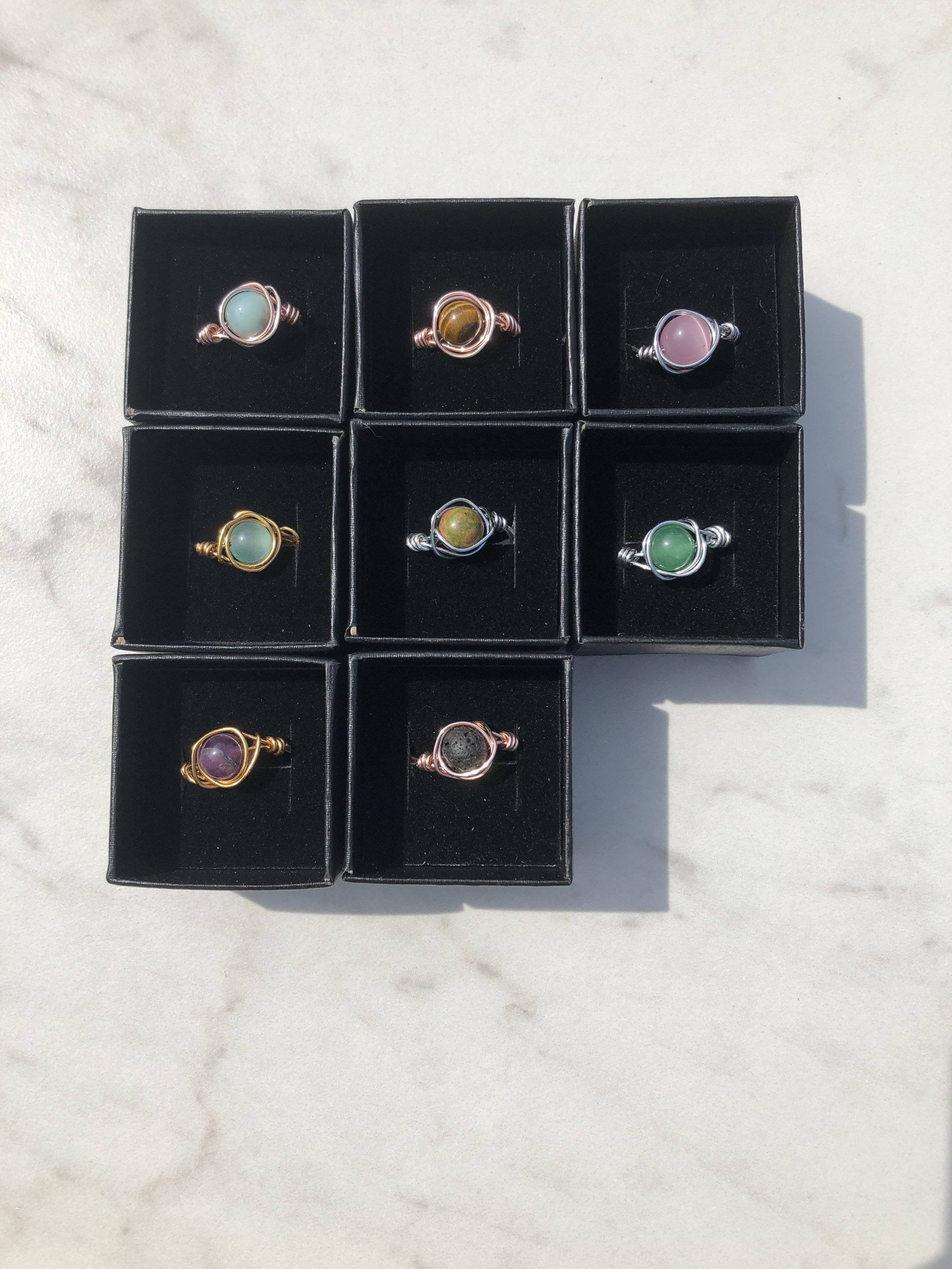 Wire Wrapped Crystal Rings