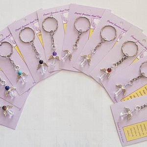Guardian Angel Gemstone Keyrings - Amethyst, Quartz, Tigers Eye, Citrine, Rose Quartz, Carnelian, Fluorite, Black Obsidian, Turquoise, Lapis