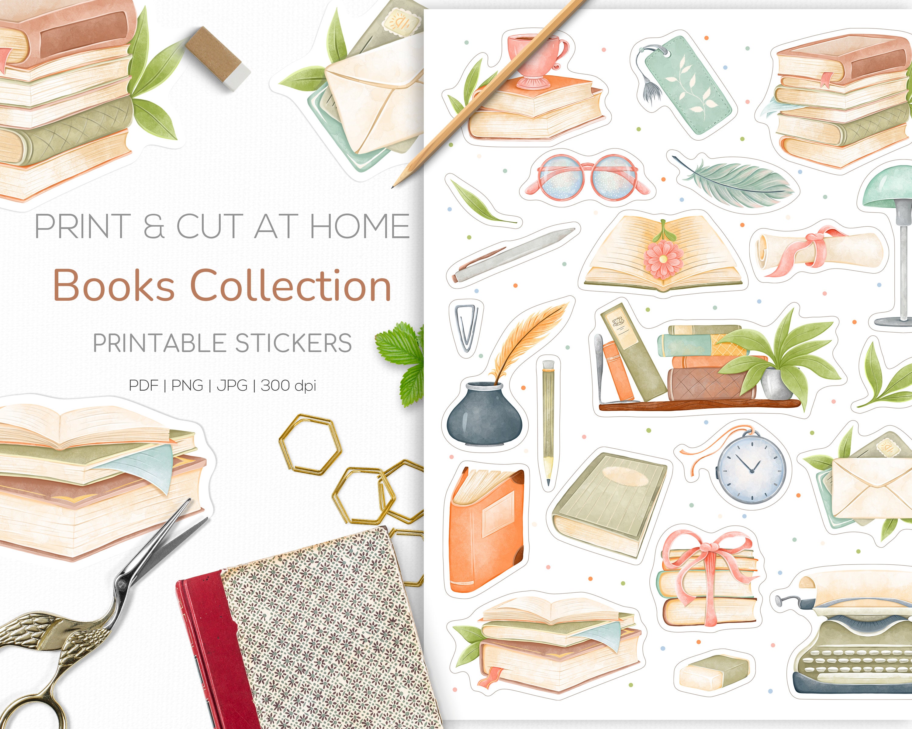 Books sticker sheet Education planner stickers Bullet Etsy