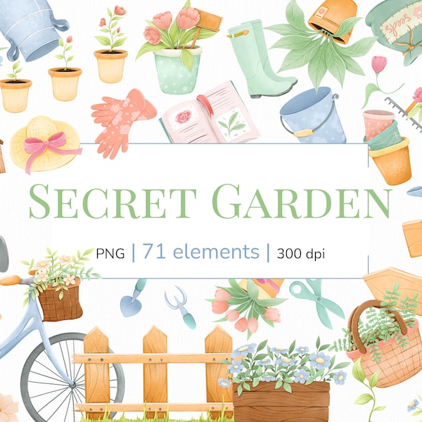 Gardening clipart | Spring garden PNG | Potted plants and potted flowers | Hand drawn rustic garden clipart | Garden icons | Greenery png