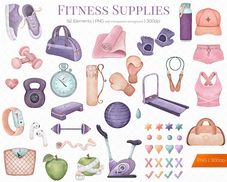 Fitness Clipart Watercolor Gym Clipart Workout Clipart Etsy