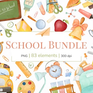 School clipart bundle | Back to school clipart png | School bus | School clip art | School stationery | School supplies | Education clipart