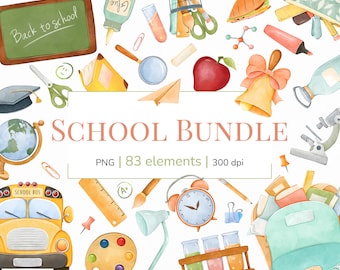 School clipart bundle | Back to school clipart png | School bus | School clip art | School stationery | School supplies | Education clipart