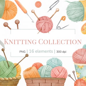 Knitting clipart | Crochet clipart | Knitting needles | Yarn clipart PNG | Knitting art | Needlework clipart | Handmade clipart