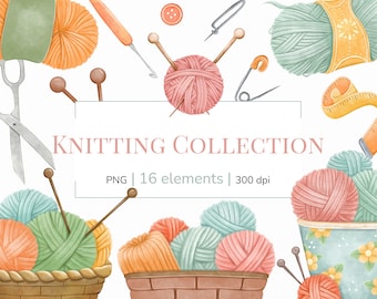 Knitting clipart | Crochet clipart | Knitting needles | Yarn clipart PNG | Knitting art | Needlework clipart | Handmade clipart