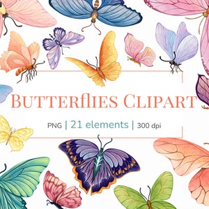 Clipart de borboleta | Clipart de borboleta em aquarela | Conjunto de borboletas pintadas à mão | Clipart de verão | Design de sublimação de borboleta PNG