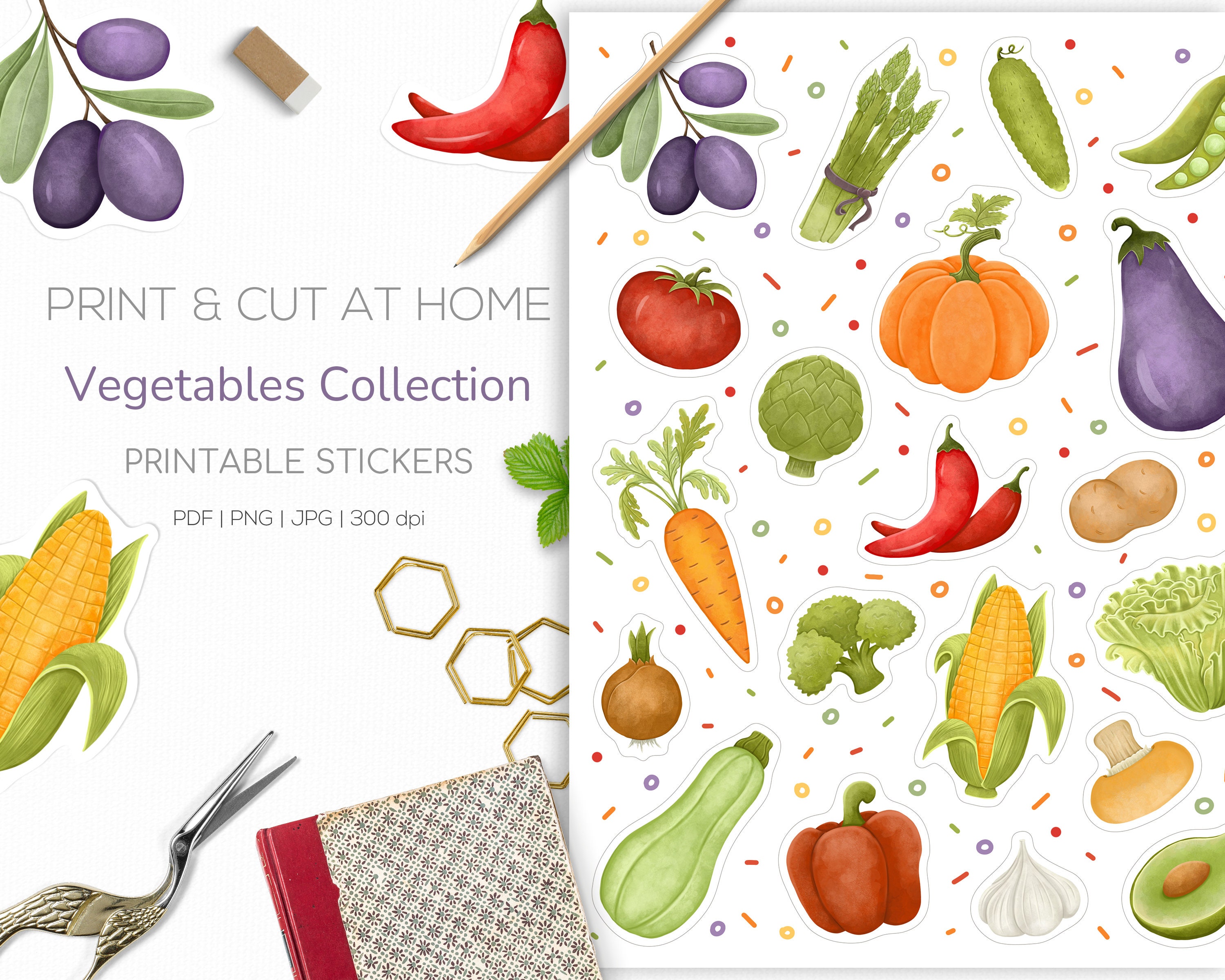 Vegetables Sticker Sheet Healthy Food Planner Stickers Etsy