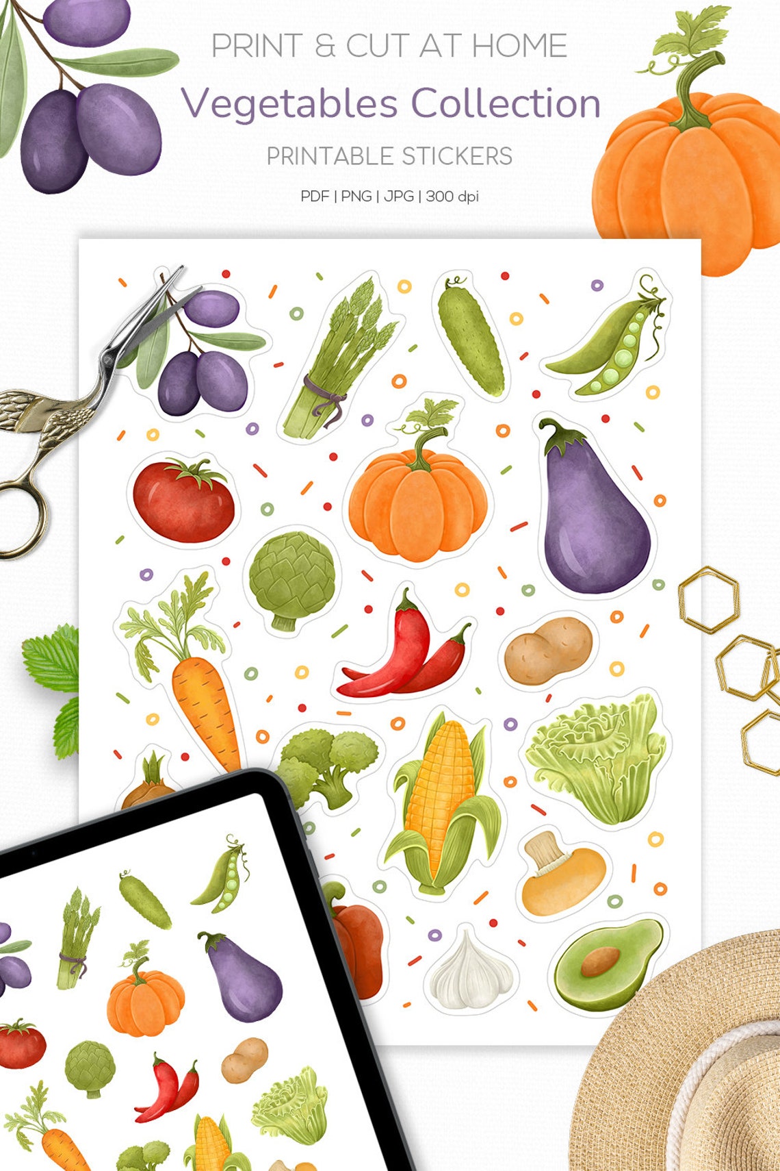 Vegetables Sticker Sheet Healthy Food Planner Stickers Etsy