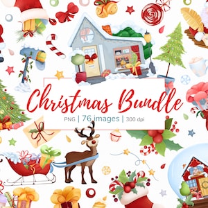 Paquete de imágenes prediseñadas navideñas / Clip art navideño / Linda clip art navideña / Clipart de Santa Claus / Colección de clipart de invierno / Descarga digital