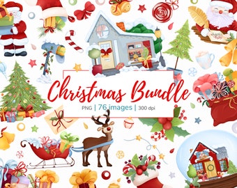 Christmas clipart bundle | Holiday clip art | Cute Christmas clip art | Santa Claus clipart | Winter clipart collection | Digital download