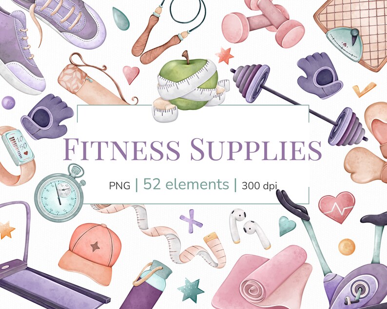 Fitness Clipart Watercolor Gym Clipart Workout Clipart Etsy