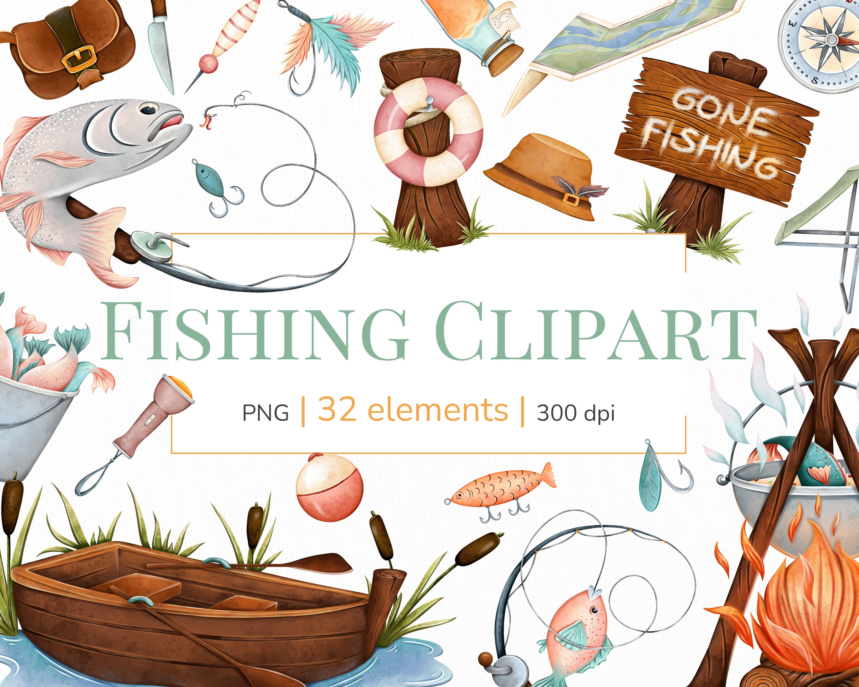 Fishing Clipart Camping Clip Art Watercolor Fishing Supplies