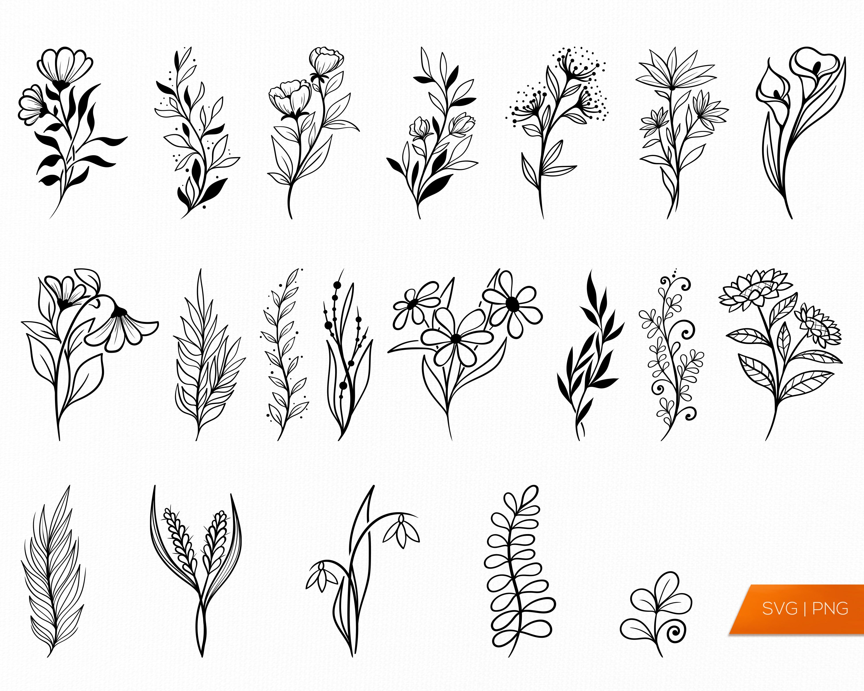 Wildflowers svg clipart Floral svg Spring lineart svg | Etsy