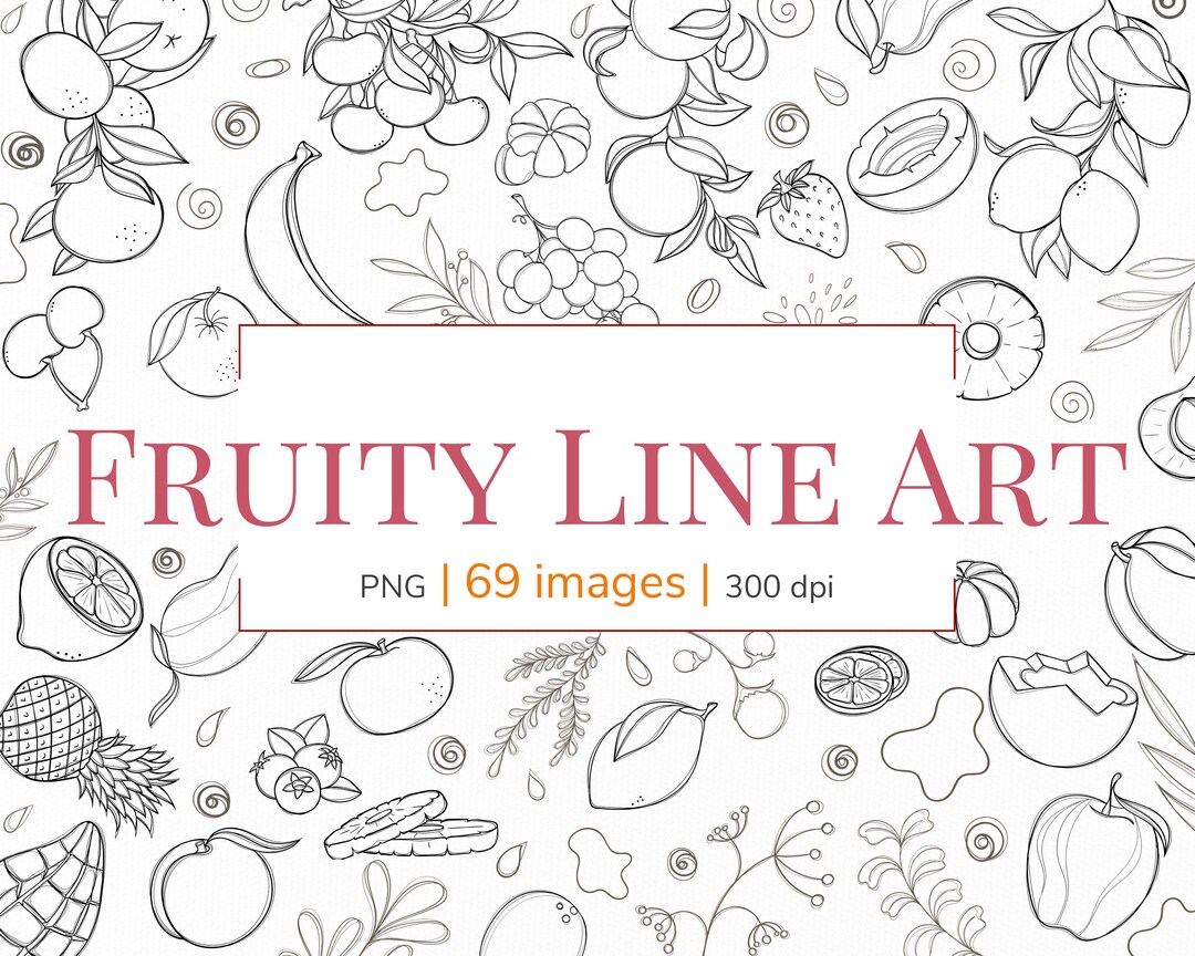 Fruit Clipart Black and White. Fruits Digital Clipart. Fruit - Etsy UK