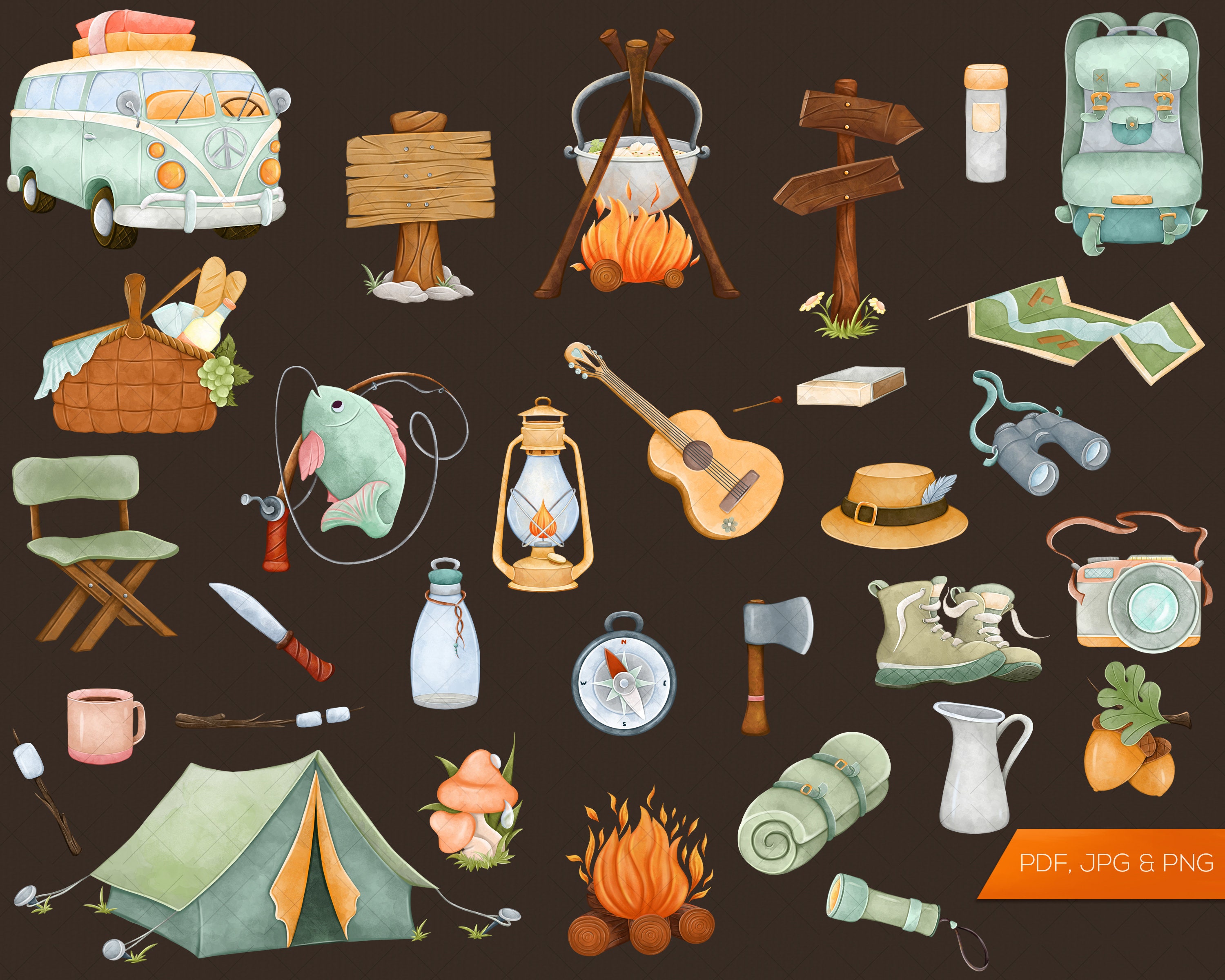 Camping sticker sheet Outdoors planner stickers Bullet Etsy