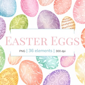 Clipart de huevos de Pascua / Clipart de Pascua archivos png / Acuarela huevos de Pascua clip art / Huevos de Pascua png archivos para diseños de sublimación
