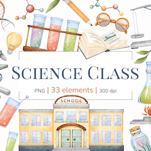 Clipart de ciência | Clipart escolar em aquarela | Clipart de formatura | Aula de laboratório de ciências | Clipart de química | Arquivos de clipart de ciência png