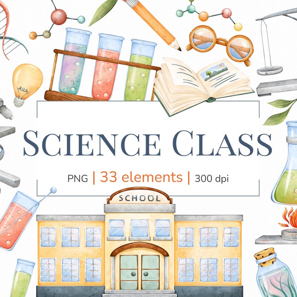 Science Clipart | Aquarell Schule Clipart | Abschluss Clipart |  Science Lab Klasse | Chemie Clipart | Science Clip Art png Dateien