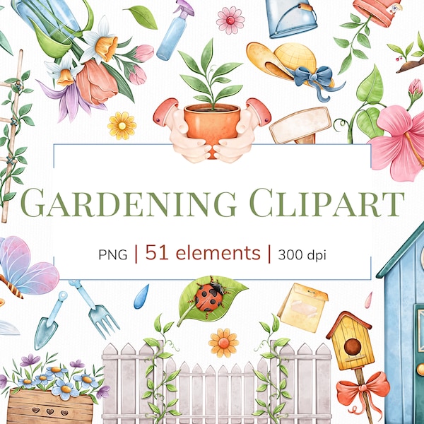 Gardening clipart |  Spring clip art | Farmhouse clipart | Flower clipart | Floral clipart PNG files for sublimation design