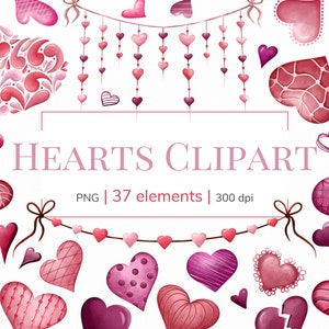 Valentinstag PNG | Rosa Herz Clipart | Valentinstag Aquarell Herzen | Niedliche Liebe Clipart | Valentinstag png Dateien für Sublimationsdesigns