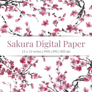 Sakura digitales Papier | Sommer digitales Papier | Nahtlose Kirsche printable | Florale Scrapbookpapiere | Rosa Blumen Hintergrund