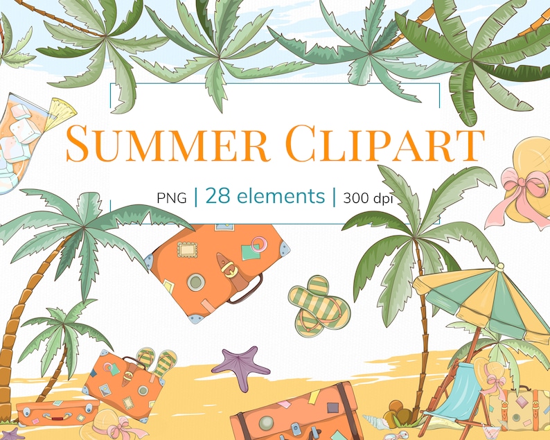Summer clipart Summer vacation clipart Cute summer clipart Beach clip art Summer pool clipart Elegant beach clipart Summer party image 1