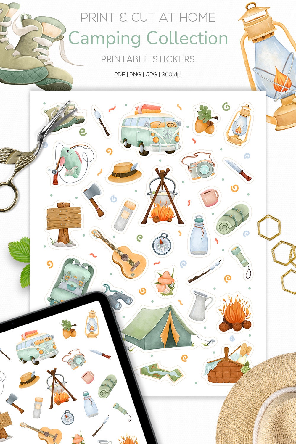Camping sticker sheet Outdoors planner stickers Bullet | Etsy