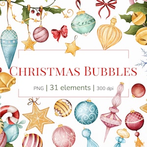 Clipart di Natale / Clip art di palle di Natale / Clipart ornamentale di Natale / Clipart invernale carino / Clipart natalizio / PNG di Natale