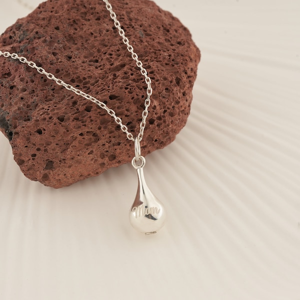 Luxury 925 Sterling Silver Cremation Urn Necklace for Human or Pet Ashes, Personalized Ash Holder Tear Drop Pendant, Handmade Jewelry, Gift