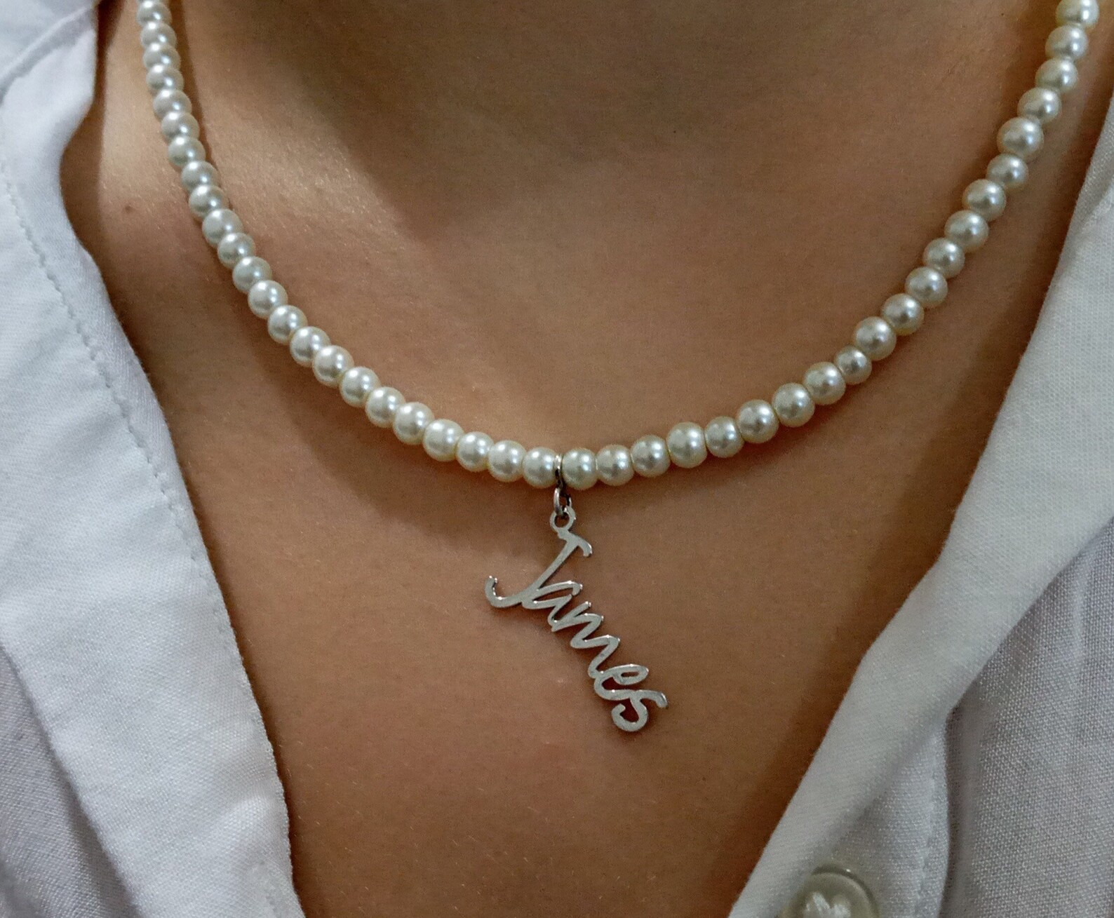 Personalized Pearl Name Necklace Custom Dainty Necklace 925 Etsy