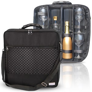 4 Bottle Wine Carrier Bag Caddy | Insulated Portable Picnic Cooler Bag for Travel | Extra Tall Tote for 4 Glasses | Wine Lovers Gift | NEW