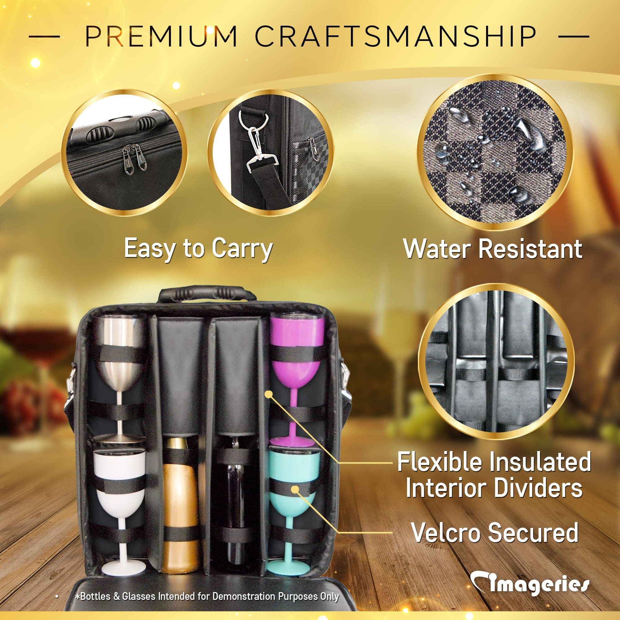 4 Bottle Wine Carrier Bag Caddy Insulated Portable Picnic Cooler Bag