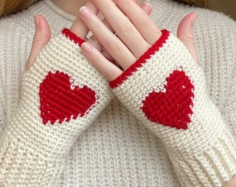 Patrón de crochet para guantes sin dedos calentadores de corazón en PDF