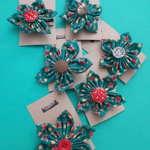 Green with stars fabric hair flower