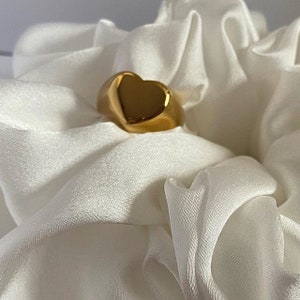 Gold Heart Signet Ring - 18K Gold Plated