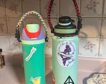Paracord Water Bottle Handle Strap | Hydroflask Carrier Holder | Adjustable Sling for 32oz Wide Mouth Bottles | Custom Colors