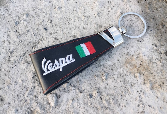 Vespa Keyring, Handmade Italy Thick Tanned Leather Embroidered