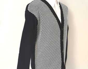 1980s Style 2 Tone Check Knit Cardigan Mod Ska Skinhead Wool Made in Ireland