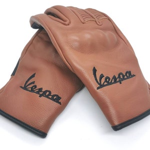 Vespa Scooter Rustic Brown Tan Gloves Italian Leather Mods Embroidered Hand Made Classic Scooter Made in Italy Piaggio image 4